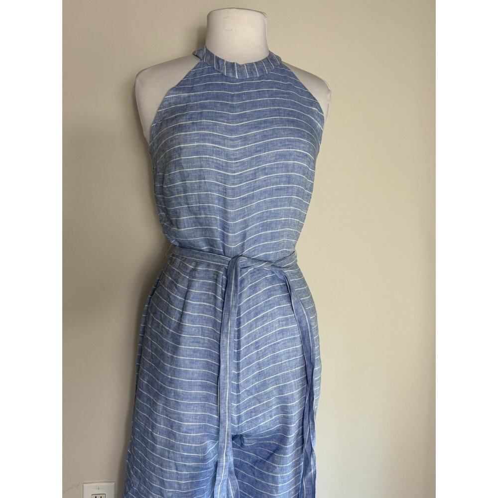 J. McLaughlin Linen Sleeveless Jumpsuit Romper Size 4 Blue White Striped Coastal